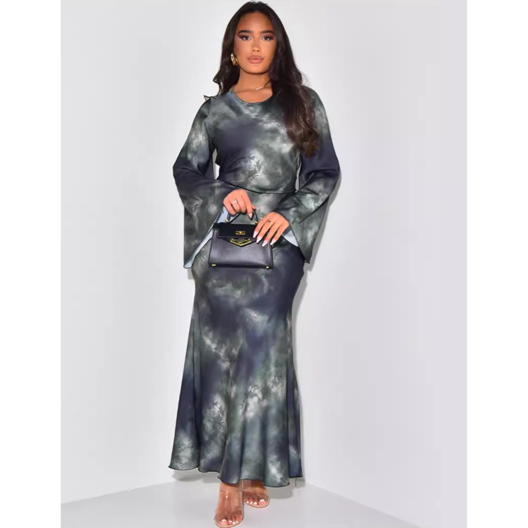 Royal | Elegant Satin Fitted with Tie Back Maxi Dress