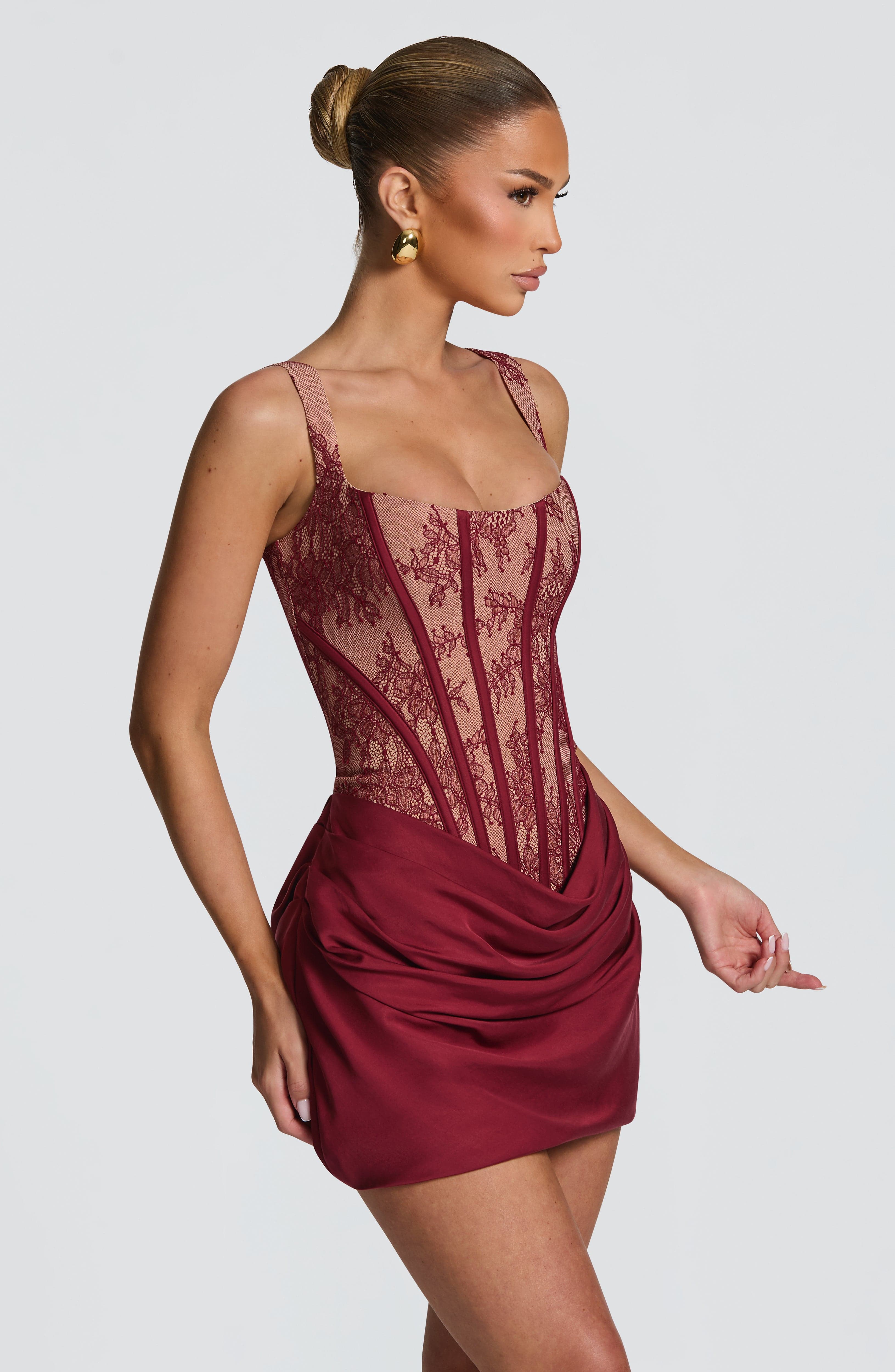 Cornelia Mini Dress - Burgundy Lace